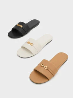 Metallic Accent Round-Toe Slide Sandals 12 Metallic Accent Round-Toe Slide Sandals -Charles & Keith 2023 L6 CK1 70060616 41 7