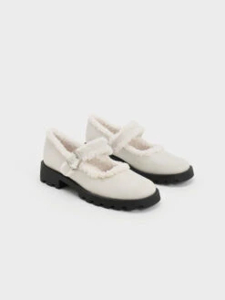 Fur-Trim Buckled Mary Janes -Charles & Keith 2023 L6 CK1 70381021 41 3