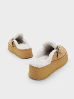 Fur-Lined Buckled Flatform Mules -Charles & Keith 2023 L6 CK1 80920028 22 5