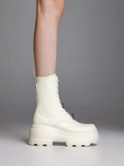Heart-Embellished Lace-Up Platform Boots -Charles & Keith 2023 L6 CK1 90280051 41 2
