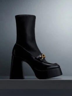 Metallic Accent Platform Ankle Boots