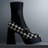 Checkered Metallic Accent Platform Ankle Boots -Charles & Keith 2023 L6 CK1 90360380 24 1
