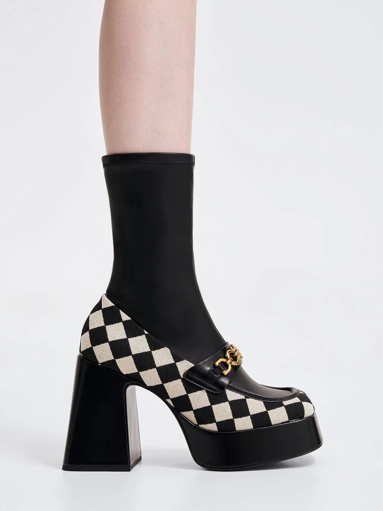 Checkered Metallic Accent Platform Ankle Boots 4 Checkered Metallic Accent Platform Ankle Boots - Image 2