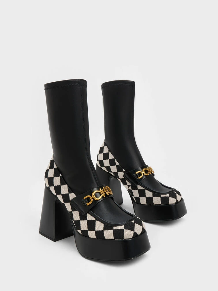 Checkered Metallic Accent Platform Ankle Boots 5 Checkered Metallic Accent Platform Ankle Boots - Image 3
