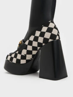 Checkered Metallic Accent Platform Ankle Boots 13 Checkered Metallic Accent Platform Ankle Boots -Charles & Keith 2023 L6 CK1 90360380 24 5