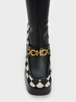 Checkered Metallic Accent Platform Ankle Boots 15 Checkered Metallic Accent Platform Ankle Boots -Charles & Keith 2023 L6 CK1 90360380 24 8