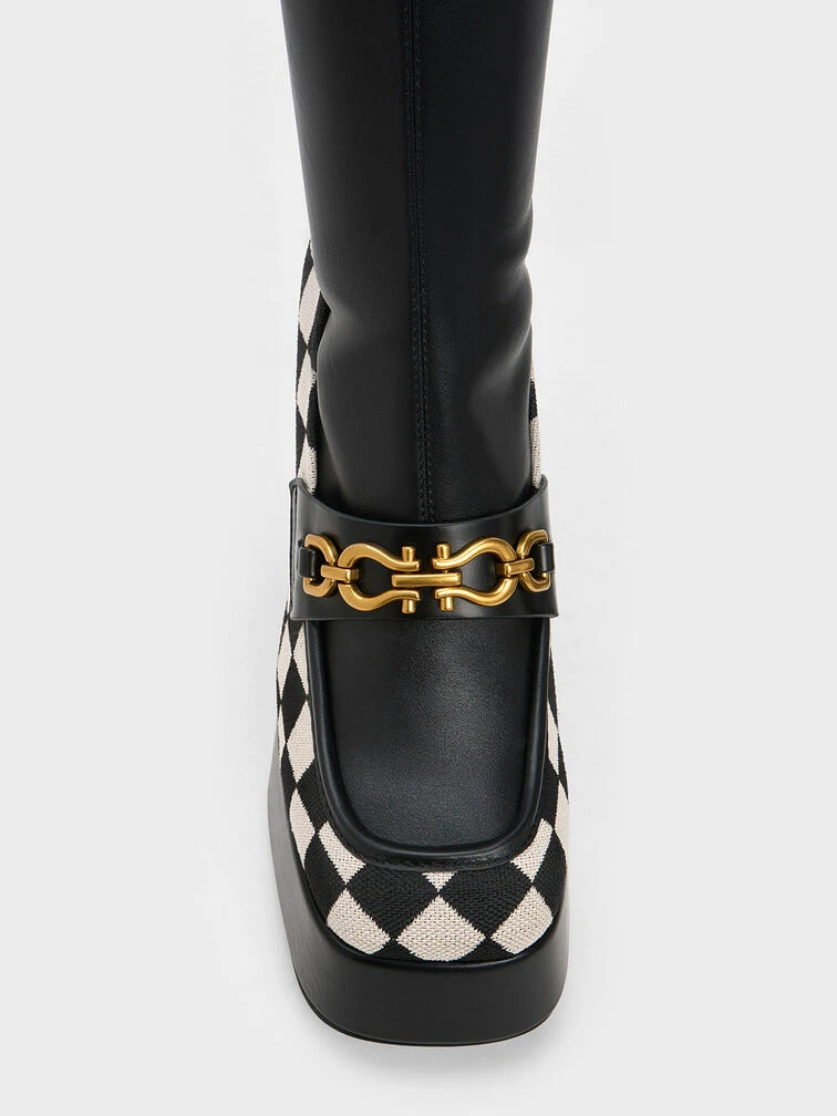 Checkered Metallic Accent Platform Ankle Boots 9 Checkered Metallic Accent Platform Ankle Boots - Image 7