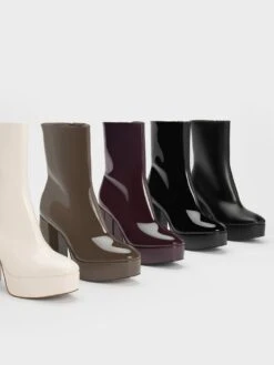 Patent Platform Side-Zip Ankle Boots -Charles & Keith 2023 L6 CK1 90360383 05 7