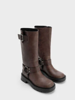 Metallic Buckled Knee-High Boots -Charles & Keith 2023 L6 CK1 90360391 29 3