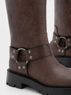 Metallic Buckled Knee-High Boots -Charles & Keith 2023 L6 CK1 90360391 29 7