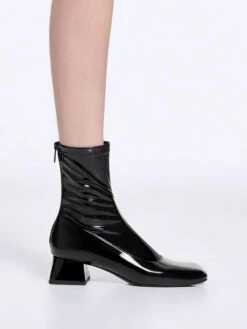 Patent Trapeze Block Heel Ankle Boots -Charles & Keith 2023 L6 CK1 90380142 J5 2