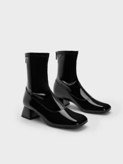 Patent Trapeze Block Heel Ankle Boots -Charles & Keith 2023 L6 CK1 90380142 J5 3