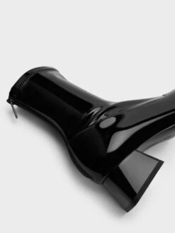 Patent Trapeze Block Heel Ankle Boots -Charles & Keith 2023 L6 CK1 90380142 J5 5