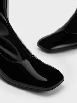 Patent Trapeze Block Heel Ankle Boots -Charles & Keith 2023 L6 CK1 90380142 J5 7