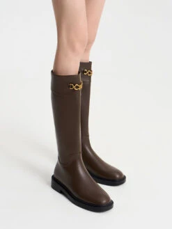 Metallic Chain Accent Knee-High Boots -Charles & Keith 2023 L6 CK1 90580171 29 2