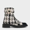 Pearl Buckle Lace-Up Tweed Ankle Boots -Charles & Keith 2023 L6 CK1 90580172 B8 1