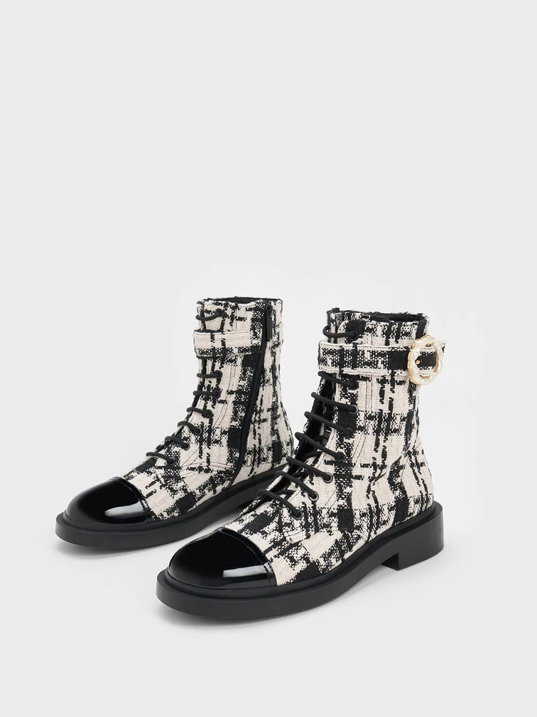 Pearl Buckle Lace-Up Tweed Ankle Boots 4 Pearl Buckle Lace-Up Tweed Ankle Boots - Image 2