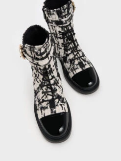 Pearl Buckle Lace-Up Tweed Ankle Boots 13 Pearl Buckle Lace-Up Tweed Ankle Boots -Charles & Keith 2023 L6 CK1 90580172 B8 8