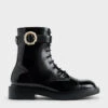 Patent Pearl Buckle Lace-Up Ankle Boots -Charles & Keith 2023 L6 CK1 90580172 J5 1