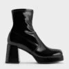 Patent Crinkle-Effect Block-Heel Boots 2 Patent Crinkle-Effect Block-Heel Boots -Charles & Keith 2023 L6 CK1 90580177 J5 1