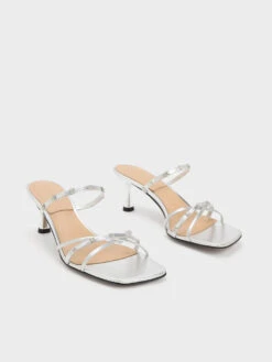 Square Crystal-Embellished Metallic Leather Heeled Mules -Charles & Keith 2023 L6 SL1 60280447 07 3