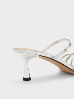 Square Crystal-Embellished Metallic Leather Heeled Mules -Charles & Keith 2023 L6 SL1 60280447 07 5