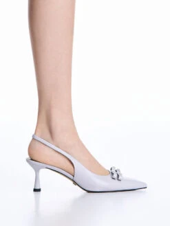 Bow Crystal-Embellished Leather Slingback Pumps -Charles & Keith 2023 L6 SL1 61720049 49 2
