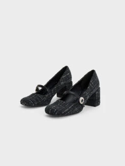 Tweed Crystal-Embellished Mary Jane Pumps -Charles & Keith 2023 L7 CK1 60361487 24 3