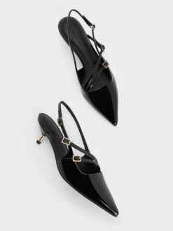 Patent Buckle-Strap Kitten Heel Slingback Pumps -Charles & Keith 2023 L7 CK1 61720170 J5 8