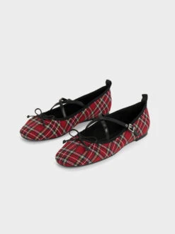 Tartan-Print Crossover-Strap Mary Jane Flats -Charles & Keith 2023 L7 CK1 70381023 08 3