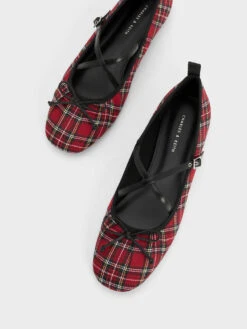 Tartan-Print Crossover-Strap Mary Jane Flats -Charles & Keith 2023 L7 CK1 70381023 08 8