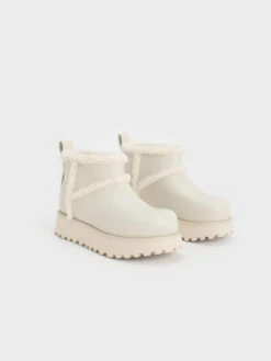 Fur-Trim Flatform Ankle Boots -Charles & Keith 2023 L7 CK1 90280054 41 3