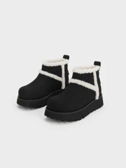 Textured Fur-Trim Flatform Ankle Boots -Charles & Keith 2023 L7 CK1 90280054 B8 3