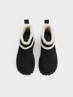 Textured Fur-Trim Flatform Ankle Boots -Charles & Keith 2023 L7 CK1 90280054 B8 8