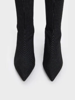 Devon Striped Metallic Blade-Heel Knee-High Boots -Charles & Keith 2023 L7 CK1 90360384 66 8