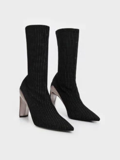 Devon Metallic Striped Blade-Heel Ankle Boots -Charles & Keith 2023 L7 CK1 90360385 66 3
