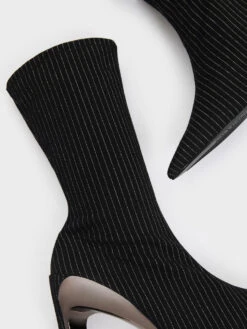 Devon Metallic Striped Blade-Heel Ankle Boots -Charles & Keith 2023 L7 CK1 90360385 66 5