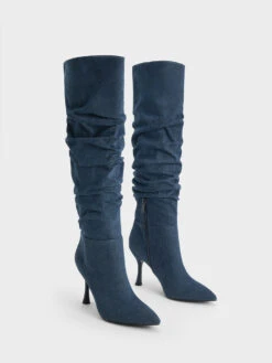 Aster Denim Ruched Knee-High Boots -Charles & Keith 2023 L7 CK1 90580185 06 3