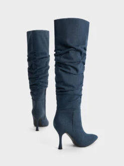 Aster Denim Ruched Knee-High Boots -Charles & Keith 2023 L7 CK1 90580185 06 5