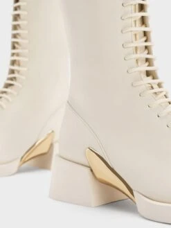 Devon Metallic-Accent Lace-Up Knee-High Boots -Charles & Keith 2023 L7 CK1 90920130 41 7