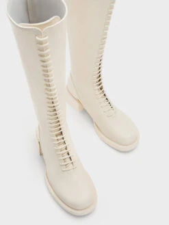 Devon Metallic-Accent Lace-Up Knee-High Boots -Charles & Keith 2023 L7 CK1 90920130 41 8