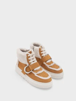 Gabine Leather Fur-Lined High-Top Sneakers -Charles & Keith 2023 L7 SL1 70900038 02 3