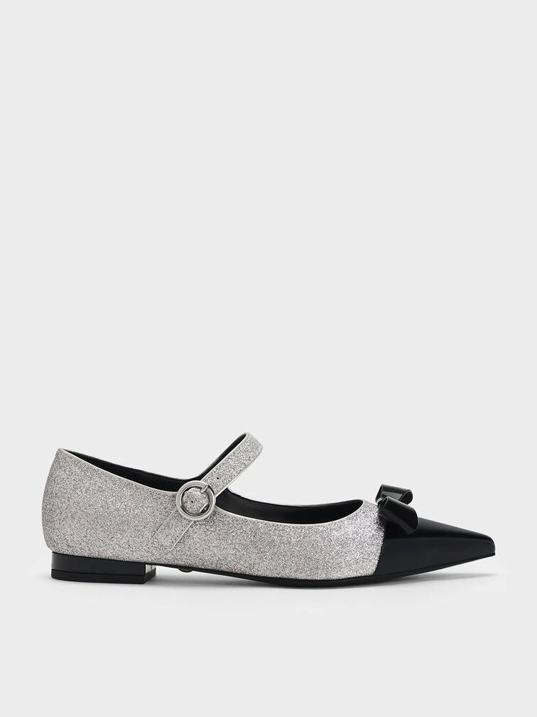 Leather Glittered Bow Mary Jane Flats 3 Leather Glittered Bow Mary Jane Flats