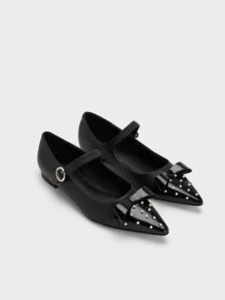 Bead-Embellished Leather Bow Mary Jane Flats 8 Bead-Embellished Leather Bow Mary Jane Flats -Charles & Keith 2023 L7 SL1 71790022 1 01 3
