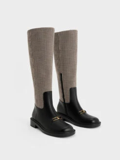 Gabine Leather Checkered Knee-High Boots -Charles & Keith 2023 L7 SL1 91870008 24 3