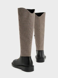 Gabine Leather Checkered Knee-High Boots -Charles & Keith 2023 L7 SL1 91870008 24 5