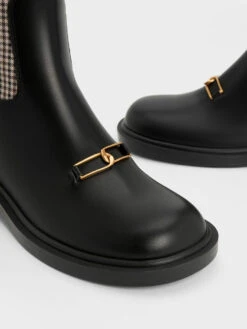 Gabine Leather Checkered Knee-High Boots -Charles & Keith 2023 L7 SL1 91870008 24 7