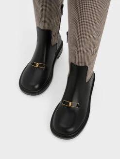 Gabine Leather Checkered Knee-High Boots -Charles & Keith 2023 L7 SL1 91870008 24 8