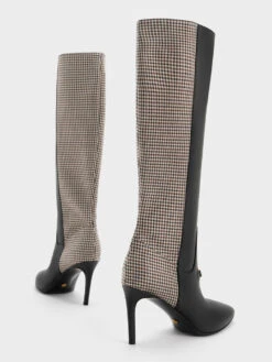 Gabine Leather Checkered Heeled Knee-High Boots -Charles & Keith 2023 L7 SL1 91900010 24 7